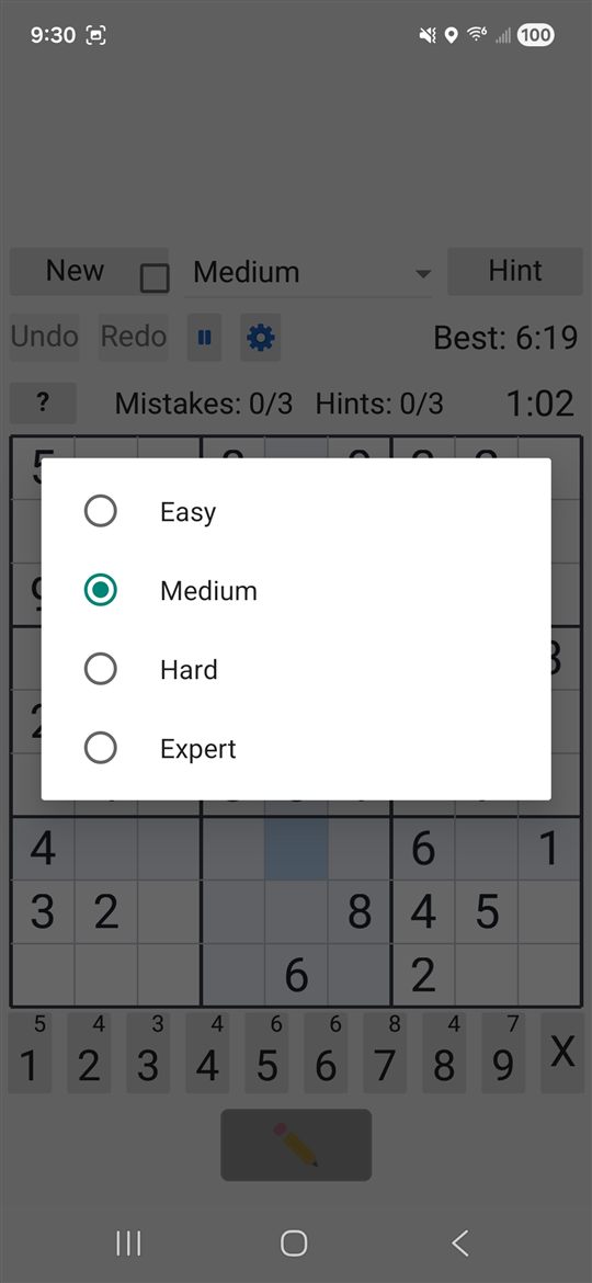Choosing between Easy, Medium, Hard and Expert.
